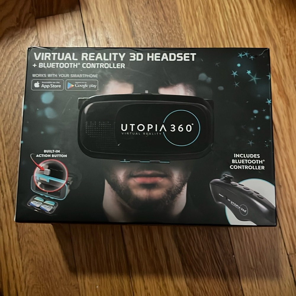Virtual reality 3-D headset.